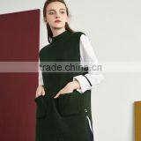 2017 New Design Women Green Color Vest Sweater Stand Collar Side Vent Sweater thumbnail-3