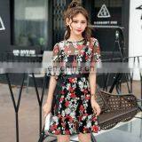 Heavy Embroidered Black Short Sleeve Round Neck Midi Length Girl Gorgeous Lace Dress thumbnail-1