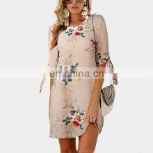Manufacturers Wholesale Custom Women's Chiffon Printed Round Neck Three-quarter Sleeve Dress Casual Fashion Short Skirt Plus thumbnail-4