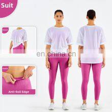 Side Waist Slit Design Mesh Sports Gym T Shirt Fashion Girl Yoga Short Sleeve Eco Fabric thumbnail-5