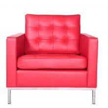 Florence Knoll Style Tufted Leather Armchair, Modern 1-Seater Sofa Chair With Stainless Steel Base for Living Room Hotel thumbnail-5