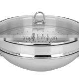 SA-12082 Stainless Steel Wok 36cm With Steamer / Frying Wok / Induction Cooking Wok / Chinese Wok