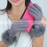 Grey Color Touch Screen Girls Wool Gloves With Bowtie thumbnail-1