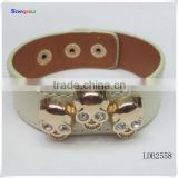 Leather cuff bracelet with skull rhinestone leather bracelet