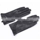 Lady Fashion Leather Black Elegant Gloves