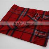Red Yarn Dyed Checked Pure Wool Scarf With Fringe thumbnail-3