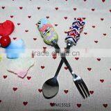 hot sale children mini Stainless steel spoon, fork and knife with cute resin handle