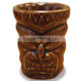 Ceramic Tiki Shot Glass Short Tiki Brown thumbnail-1