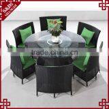 All Weather PE Wicker Modern Round Dining Table Sets With 6 Chairs