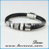 Stainless Steel & Leather Mens Bracelet , Braided Genuine Leather Bracelet Men Stainless Steel thumbnail-4