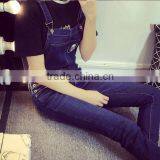 Spring Dark Blue Overalls Siamese Slim Influx of Female Feet Hole Jeans Pants Collapse Was Thin Pants Suspenders thumbnail-4