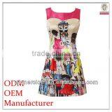 High-end Fashion Desig X-line Cartoon Printed Square Necked Colourful Girls Party Dresses thumbnail-1