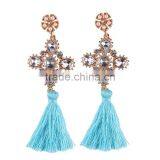 Bohemian Jewelry Rhinestone Gems With Alloy Plated Tassel Dangle Earrings thumbnail-2