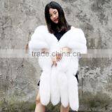 CX-B-33 Wholesale European Real White Fox Fur Shawl With Fox Fur Tail thumbnail-1