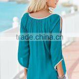 2016 Ebay Hotsale Womens Puls Size S-5XL Tops and Blouse Offsholder Batwing Sleeves t Shirts Chiffon Materails thumbnail-3