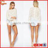New Arrival Fashion Loose Through Look Floral Lace Lady Blouse