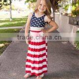 New Style American National Dress Cotton Red Striped Maxi Dress 4th of July 10 Years Girls Dress