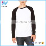 Yihao 2017 Wholesale 100% cotton men's high quality contrast color sports t shirts custom long sleeve baseball t shirt