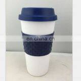 Promotional Custom Plastic PP Silicone Cover Bamboo Fiber Reusable Coffee Cup With Lid thumbnail-4