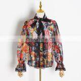 Сексуальная печать, длинные рукава, женская одежда, свободный стиль, воротник-туртл, на шнуровки thumbnail-1