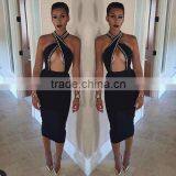 2016 New Black White Khaki Sey Deep V-neck Beading Bodycon Elegant Celebrity Party Pencil Women Knee-length Bandage Dress thumbnail-3