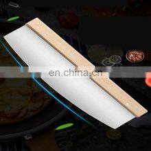 Advertising Custom Logo Blade Wood Handle Knife Slicer Stainless Steel Pizza Cutter Rocker thumbnail-1
