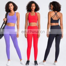 Ready To Ship Custom Logo Sexy Back Straps Bra Match V Cut Leggings Set Suit Sports Fitness Gym Wear Women Yoga Sets