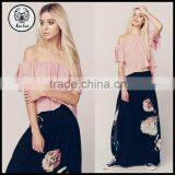 Ladies Lightweight 100% Rayon Off Shoulder Pink Tops thumbnail-1