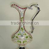 Elegant Oblate Design Silver Colored Metal Flower Vase