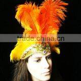 Magnificent Carnival Headdress (Orange Color) Lady Headdress With Feather thumbnail-2