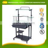 OEM Customized Slim Glass Wooden Transparent Computer Desk With Bookshelf