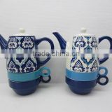 Ceramic blue tea for two with hand painting