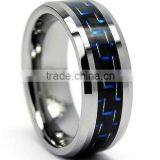 Black Tungsten Carbide Ring with Carbon Fiber Inlay, Black Tungsten Ring with Blue Black Carbon Fiber