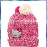 Girls Kitty Embellished Customizable Hats/knit Hat With Ball Top/kitty Hat thumbnail-2