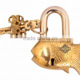 IndainArtVilla Handmade Old Vintage Style Antique Fish Design Security Lock with 2 Keys for Home Temple Office Home Decore Gift