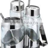 Clear Glass Bottle And Stainless Steel Stand Sets Salt Pepper Oil Vinegar Set thumbnail-2
