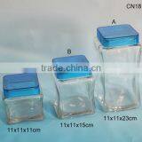 Square Clear Glass Sweet Storage Jars With Blue Plastic Lid thumbnail-1