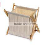 Magazine,Sundries, Tools Use and Storage Baskets,wooden Magzine Shelf With Fabric Basket,folding Magzine Holder thumbnail-1