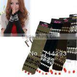 New Fashion Women's Snow Pattern Braided Knit Fingerless Arm Long Gloves Warmer 7912 thumbnail-1