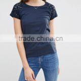 2016 Wholesale Women t Shirt Blank Cotton t and Model Shirt With Lace Sleeve thumbnail-3