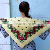 SSS81 Vintage Ukrainian Shawl, Russian Floral Scarf ,light Yellow Shawl, Babushka Russian, Head Scarf, Christmas Gift thumbnail-5