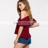 Women's Autumn/summer V Neck Loose Sweet Halter Chiffon Top Shirt thumbnail-2