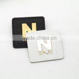 White/black PU Leather Sew on Patches With Gold Metal Plates Fashion Clothing Label for Jeans/jacket PLB-022 thumbnail-2