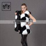 Beautiful Black White Color Fur Hand Sewing Long Fur Vest Women Real Fox Fur Gillets thumbnail-6
