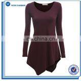 Womens Long Sleeves Unbalanced Hem Line Knit Tunics Top