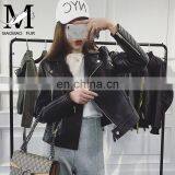 Wholesale Spring Female Long Sleeve Short Beaded Motorcycle Jacket Excelled Leather Jacket
