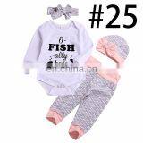 2019 Pink Floral Print Baby Rompers & Flower Pants & Headband 3pcs Set thumbnail-3