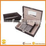 High quality Black Leather Jewelry Box Watch Organizer,cosmetic jewelry Storage travel Case with mirror and lock
