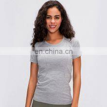 Custom Logo New Soft Slim Yoga Short Sleeve Breathable Workout Running Round Neck Gym Fitness Quick Dry Sports Wear For Women thumbnail-5