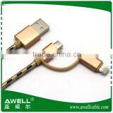 2016 New High Quality Fabric Braided Mobile Phone Usb Charger 2 in 1 Usb Splitter Cable thumbnail-1